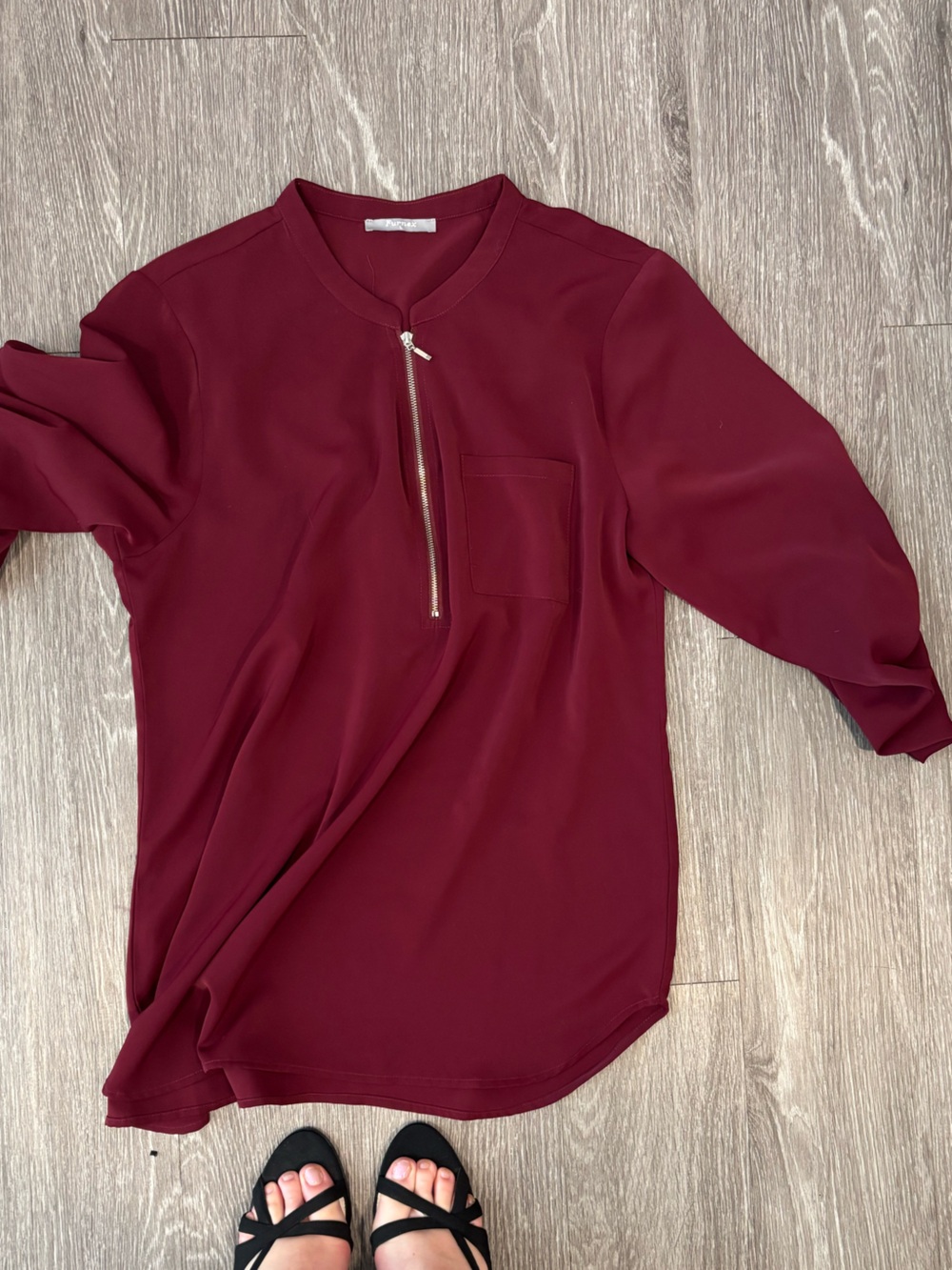 Wine Red Half-Zip Hoodie Tunic